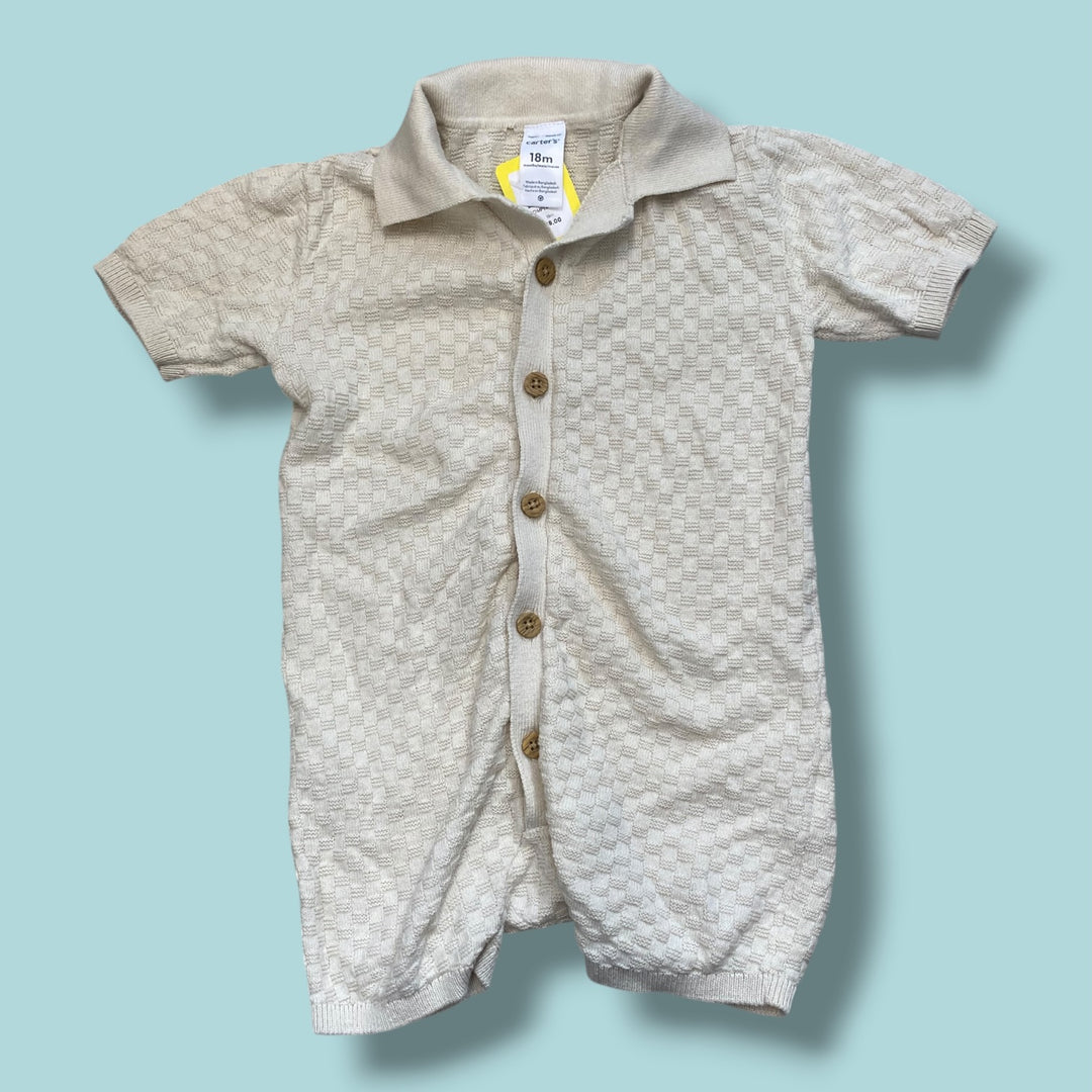 beige carters knit romper, 18m