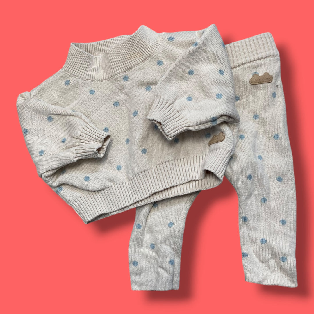 beige souris mini knit set, 0-3m