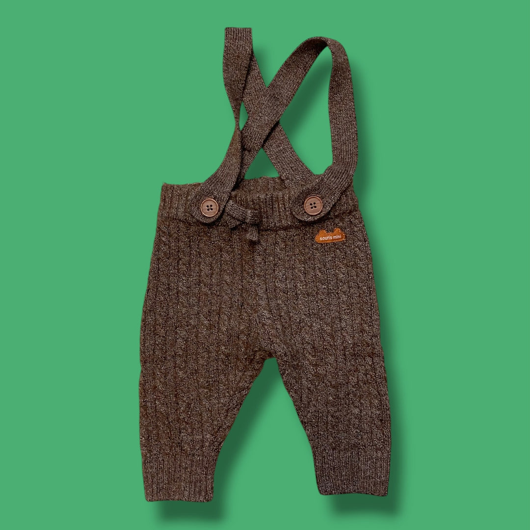 brown souris mini pants with suspender, 0-3m