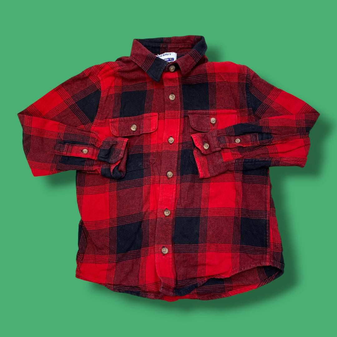 red old navy button down, 6/7y