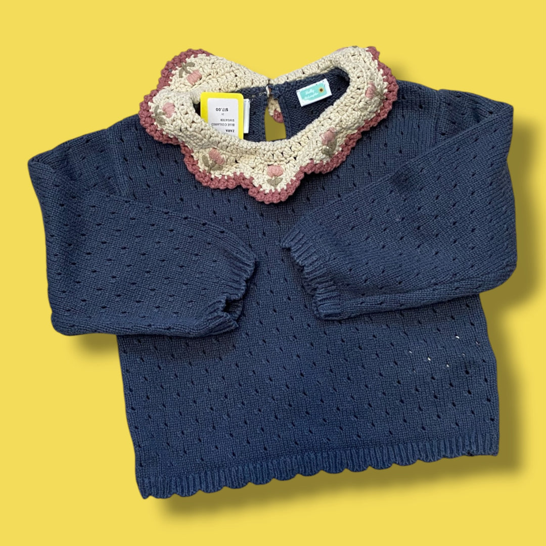 blue Zara Collared Sweater, 2Y