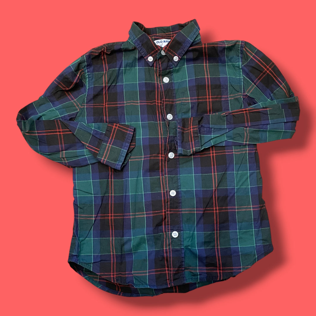 green old navy button down, 6/7y