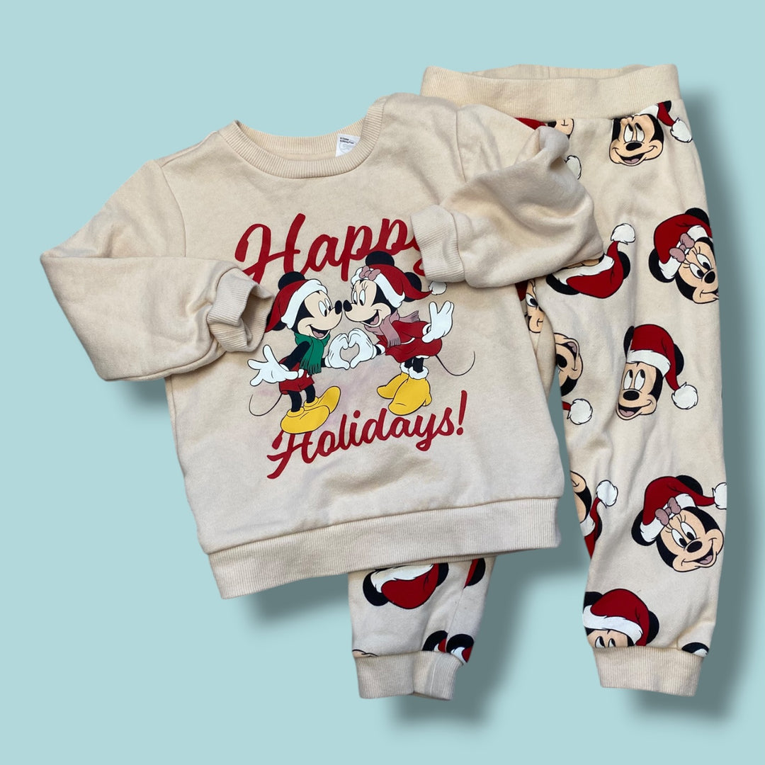 beige  h&amp;m holiday mickey set, 2Y