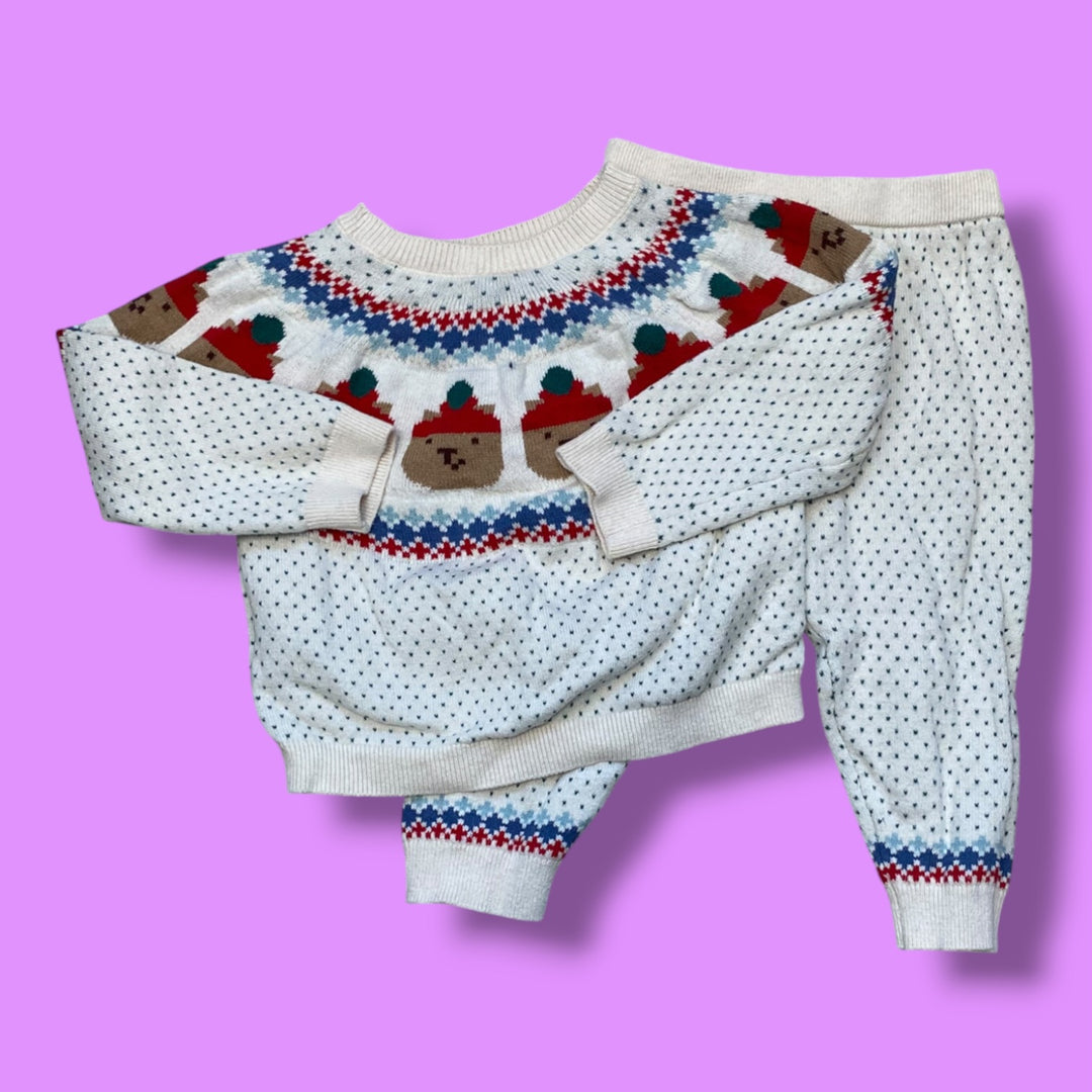 beige  gap bear knit set, 12-18m