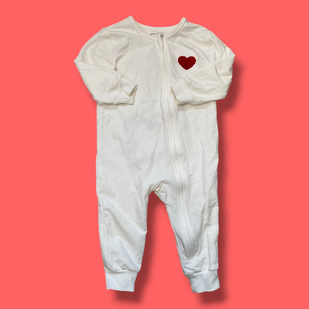 beige  petit lem heart romper, 18m