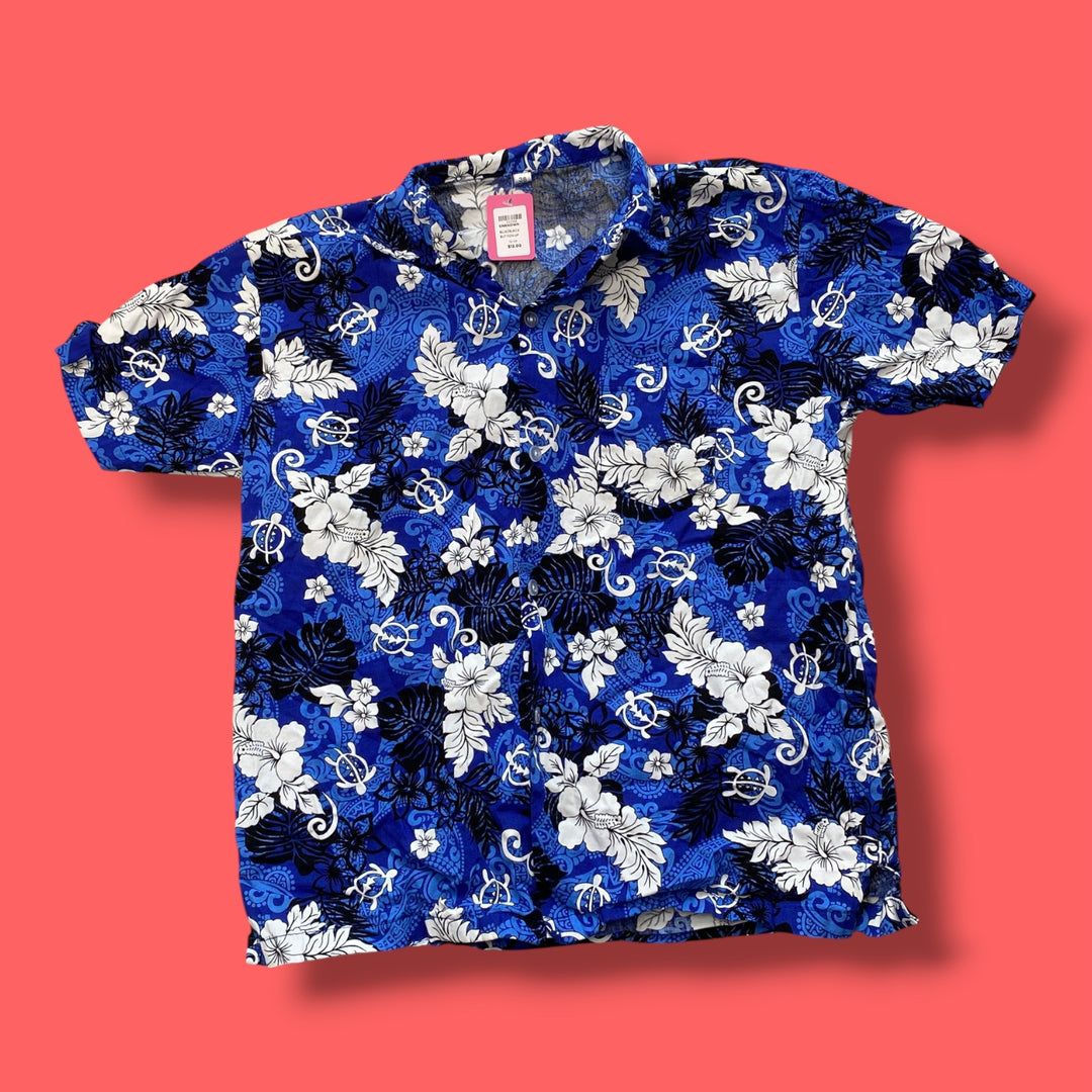 Blue/Black Unknown Button Up, 10-12Y