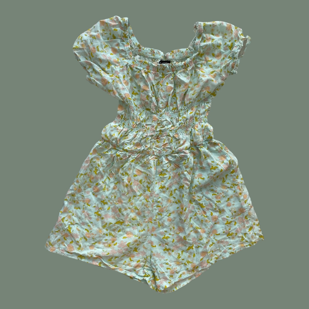 Blue art class floral romper, 6/7y