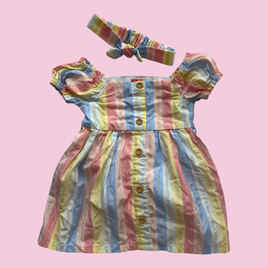 Multicolour Monkey bars striped dress, 12m