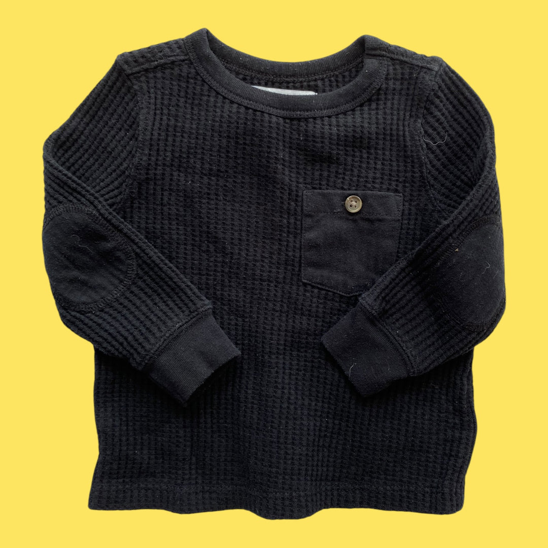 Black Old Navy waffle top, 12-18m
