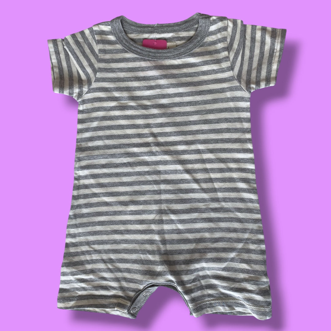 grey mioche striped romper, 6-12m