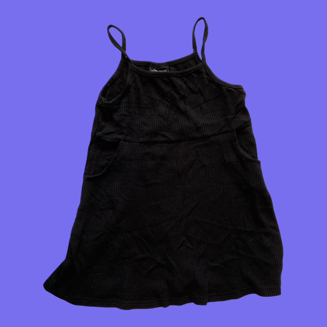 Black Little Bipsy ribbed dress, 3/4y