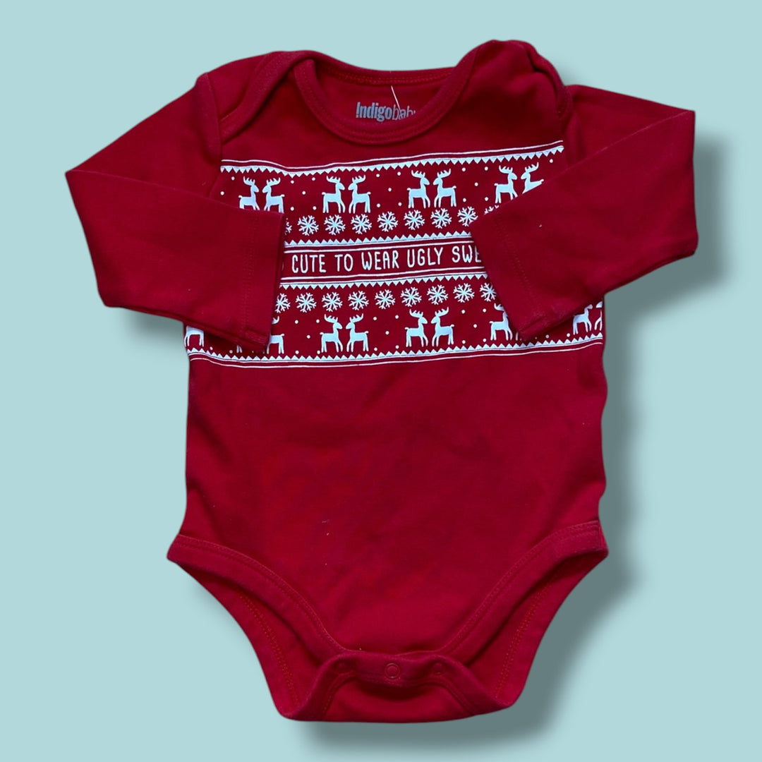 Red Indigo holiday bodysuit, 3-6m