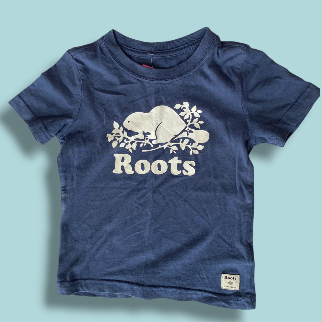blue roots tshirt, 2y