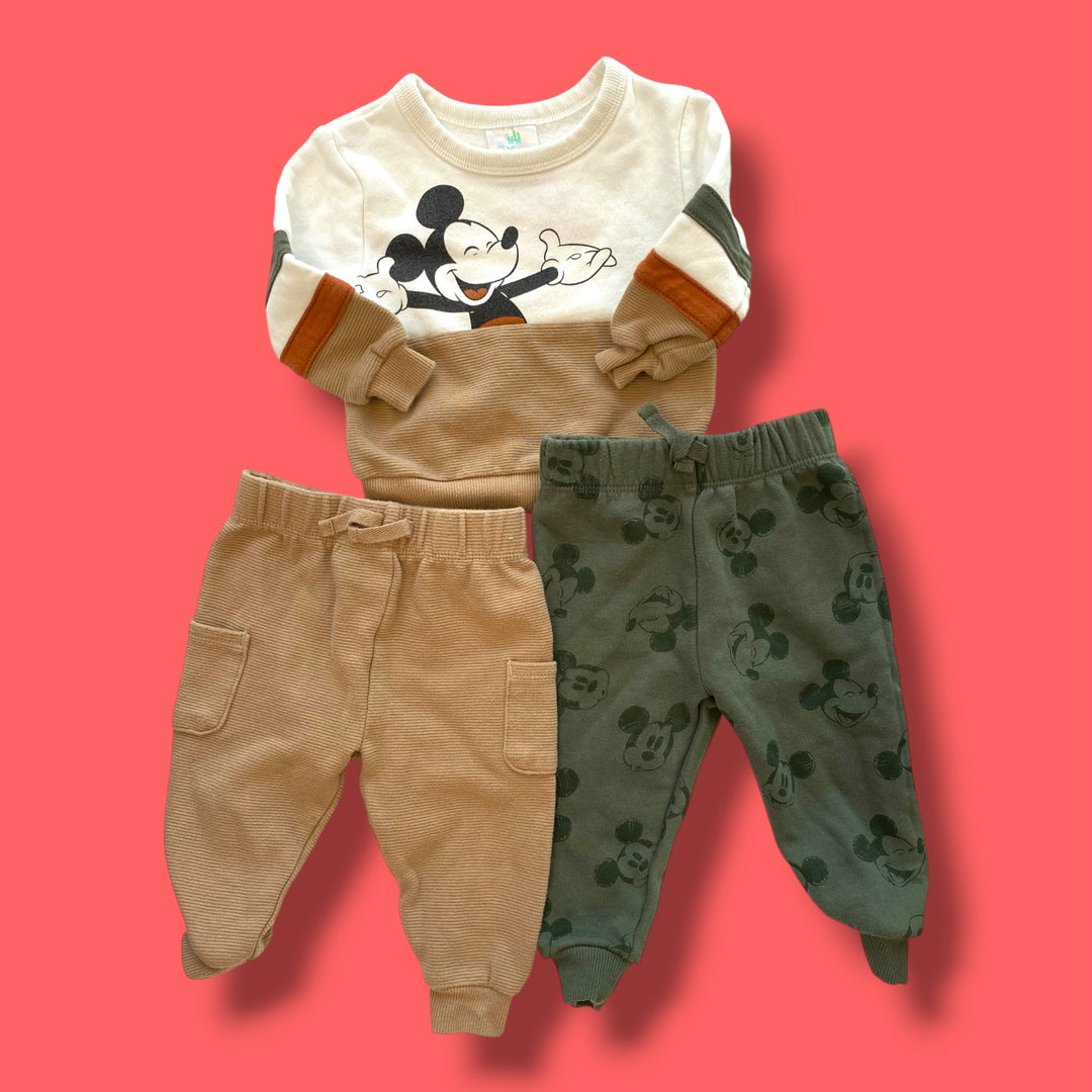 green/brown Disney mickey jogger set, 6m