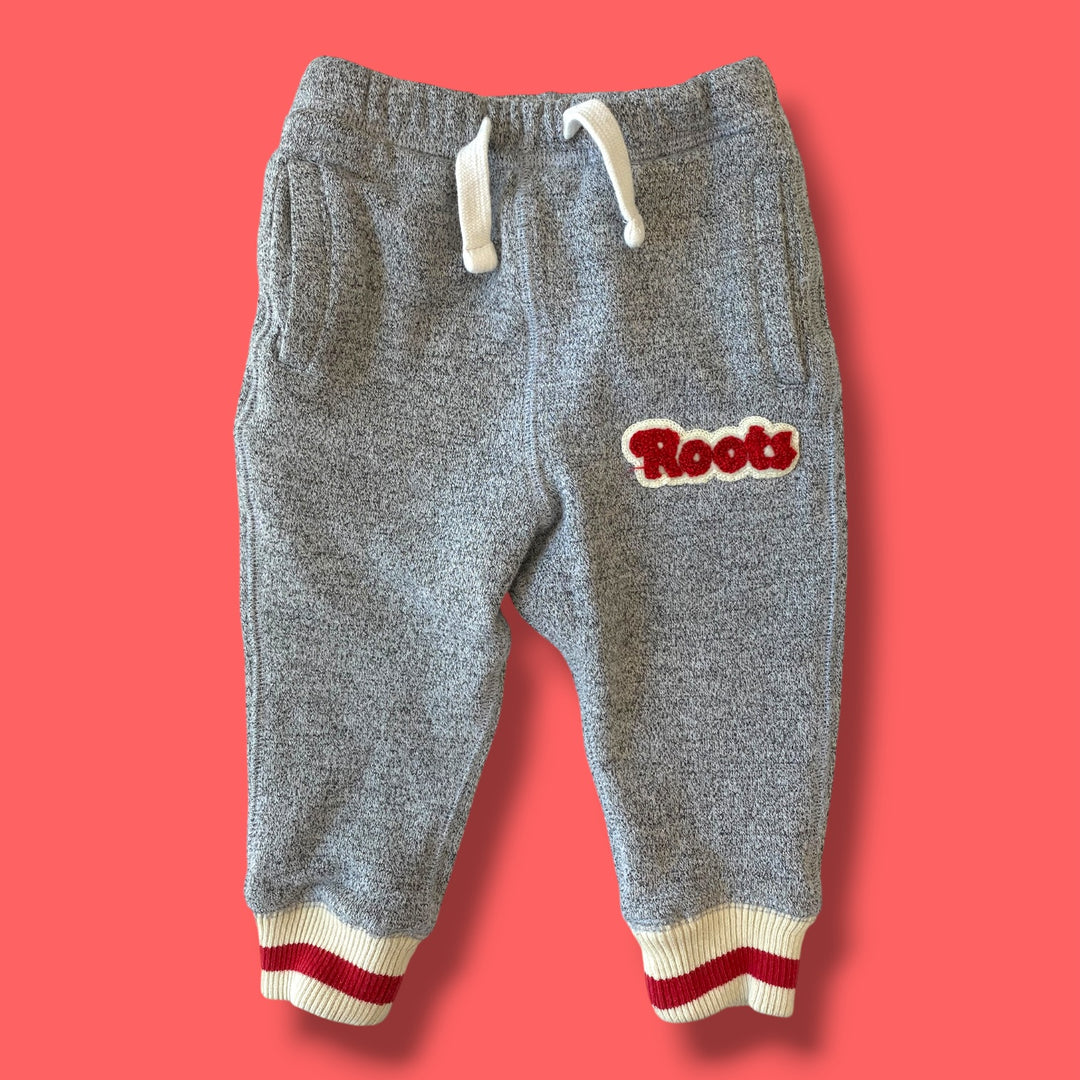 heathered grey Roots joggers, 3-6m