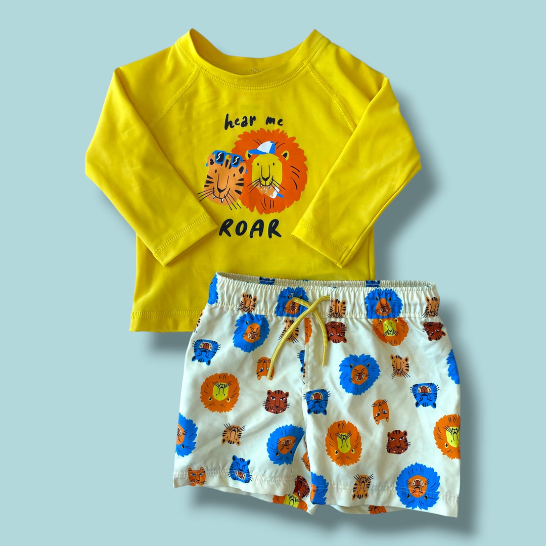 yellow Old Navy hear me roar set, 3-6m