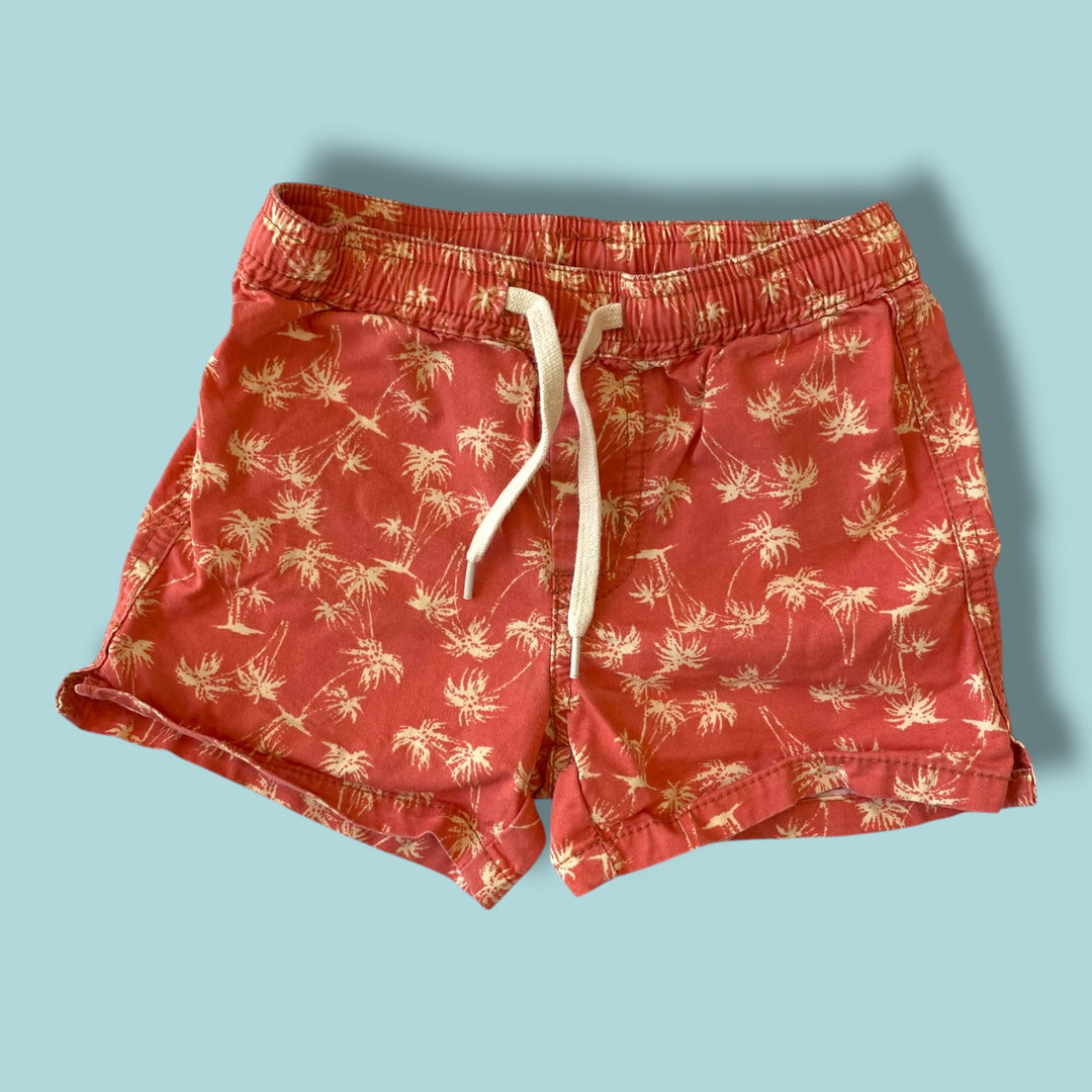 orange tiny button swim trunks, 6-12m