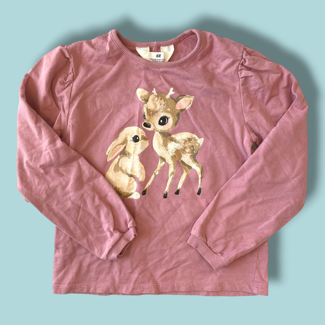 pink H&amp;M deer sweatshirt, 6/7y