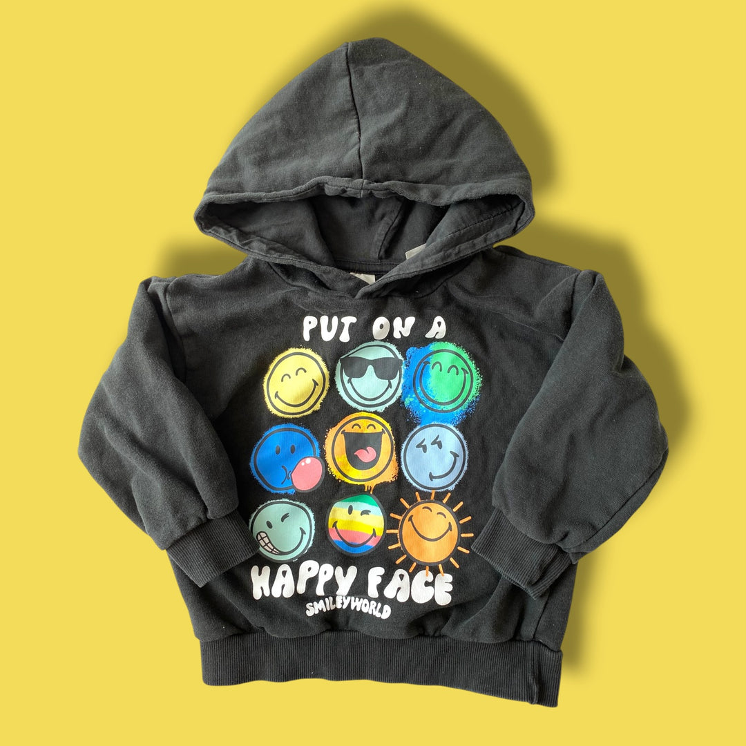 black h&amp;m smiley world hoodie, 3/4Y