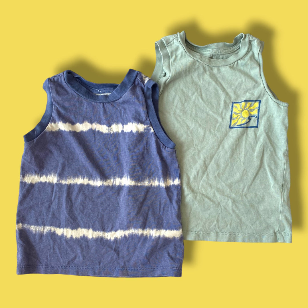 blue/green Joe Fresh set of tanks, 3Y