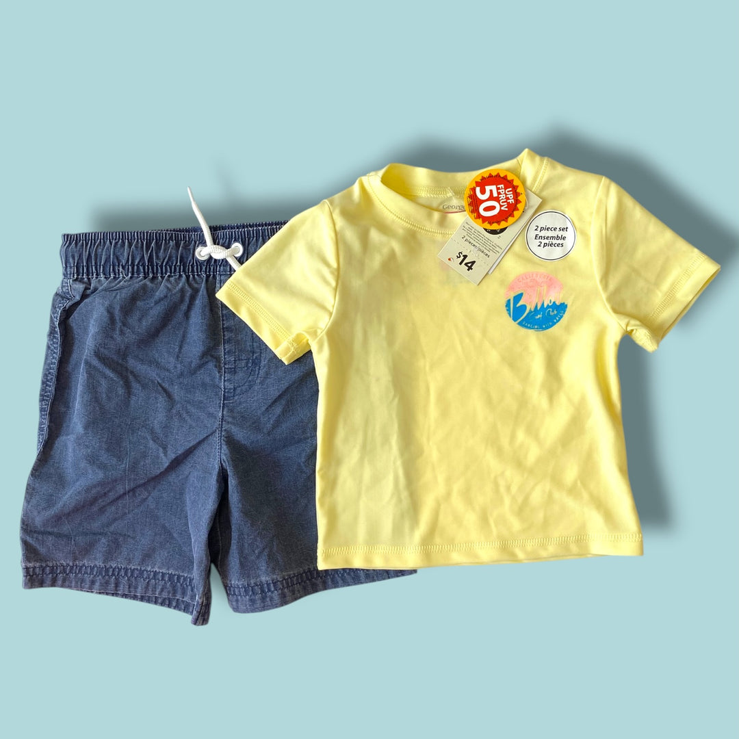 yellow/blue George nwt two piece swim set, 4Y