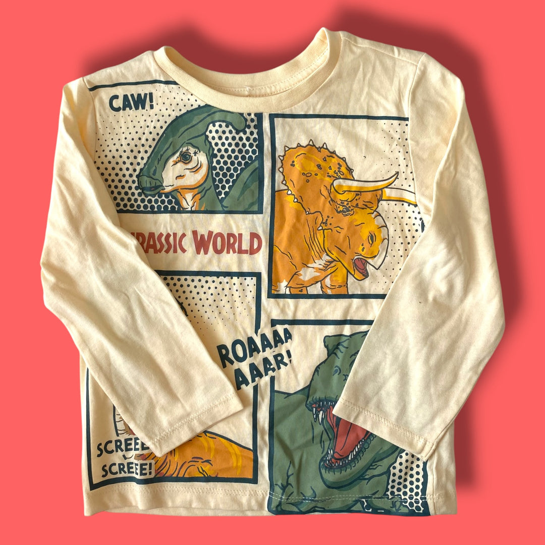 beige Jurassic world dinos long sleeve, 4Y