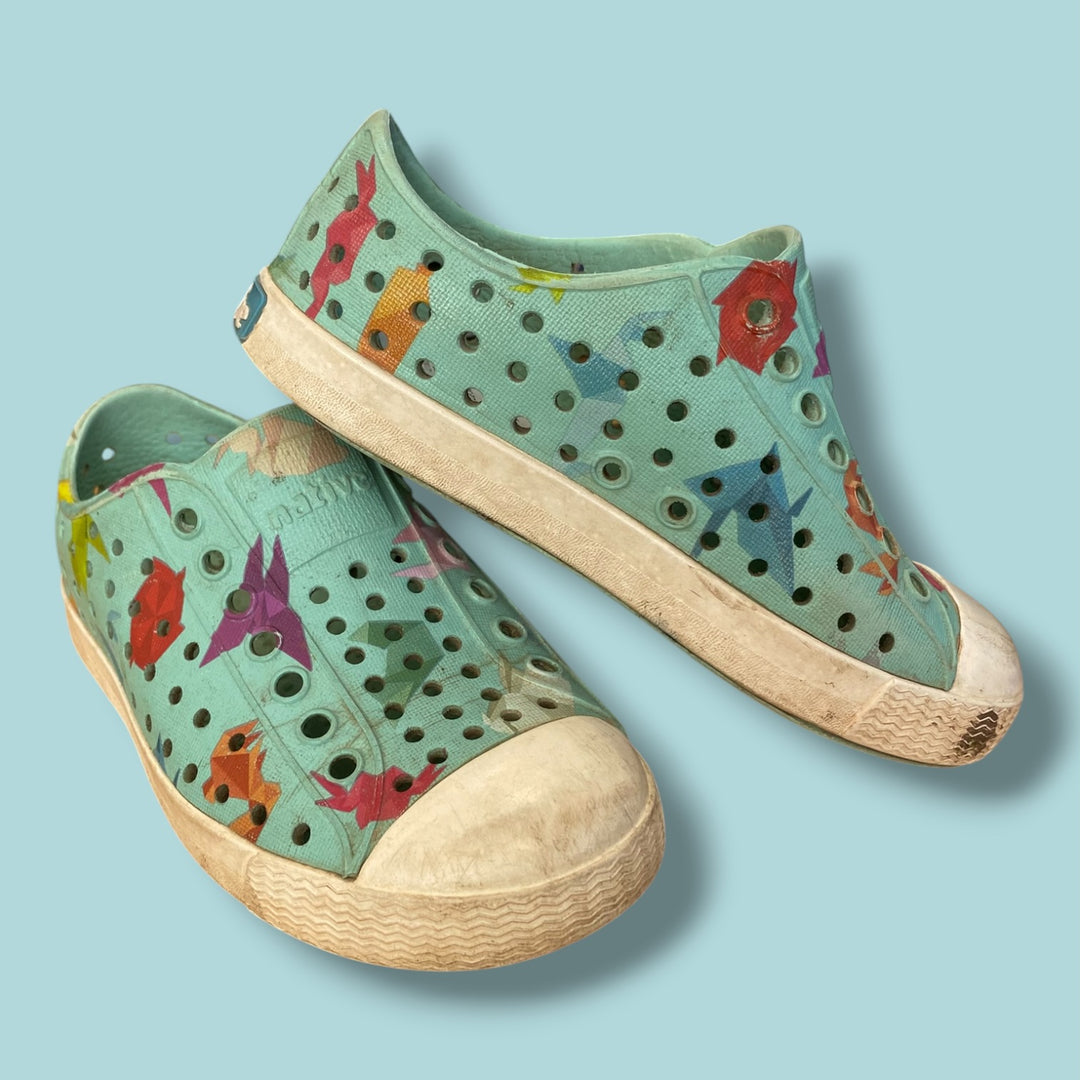 Blue Natives sandals, 8.0