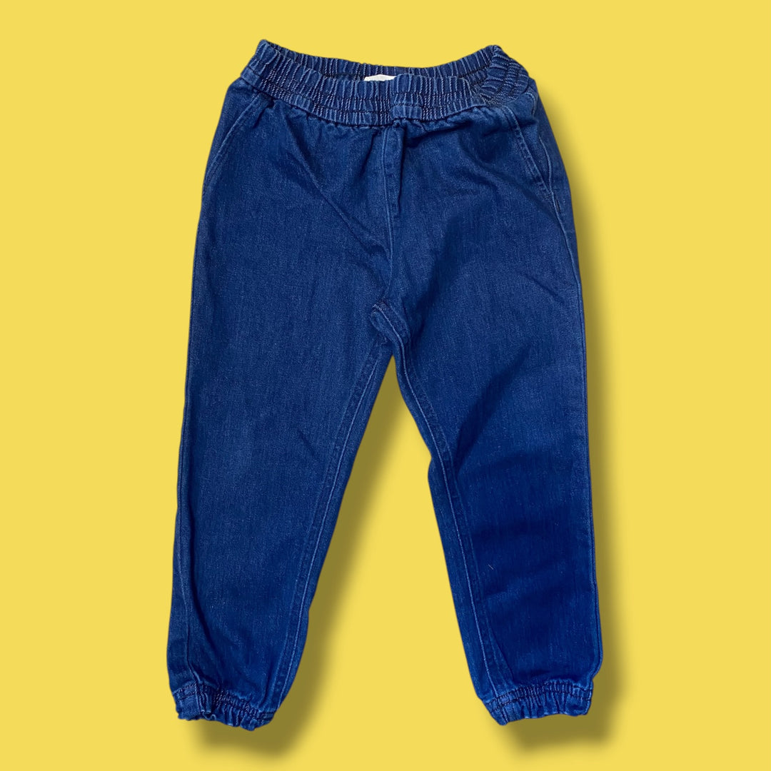 dark blue h&amp;m denim joggers, 3y