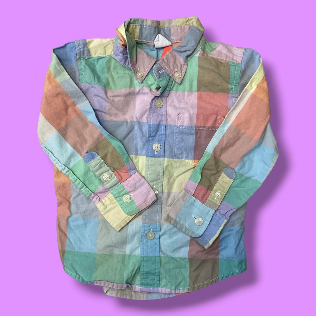 pink gap checked button down, 18-24m