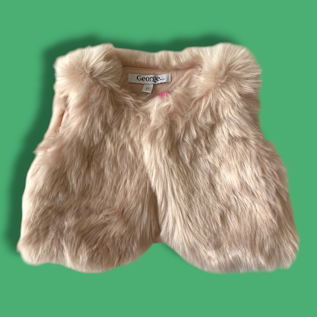 pink george fluffy vest, 2y