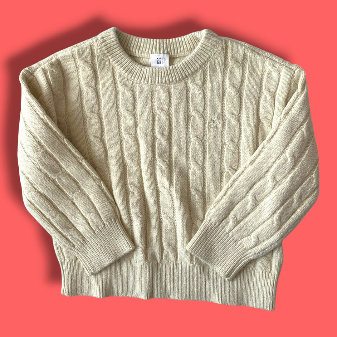cream gap cable knit sweater, 3y