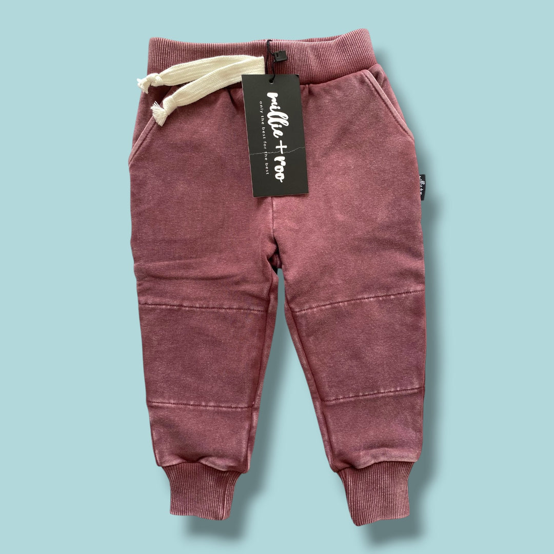 Burgandy Millie + roo NWT joggers, 12-18m