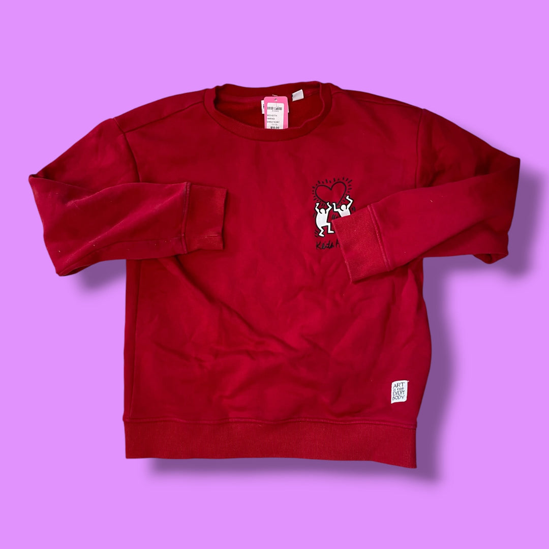 red  keith haring sweatshirt, fits 12y