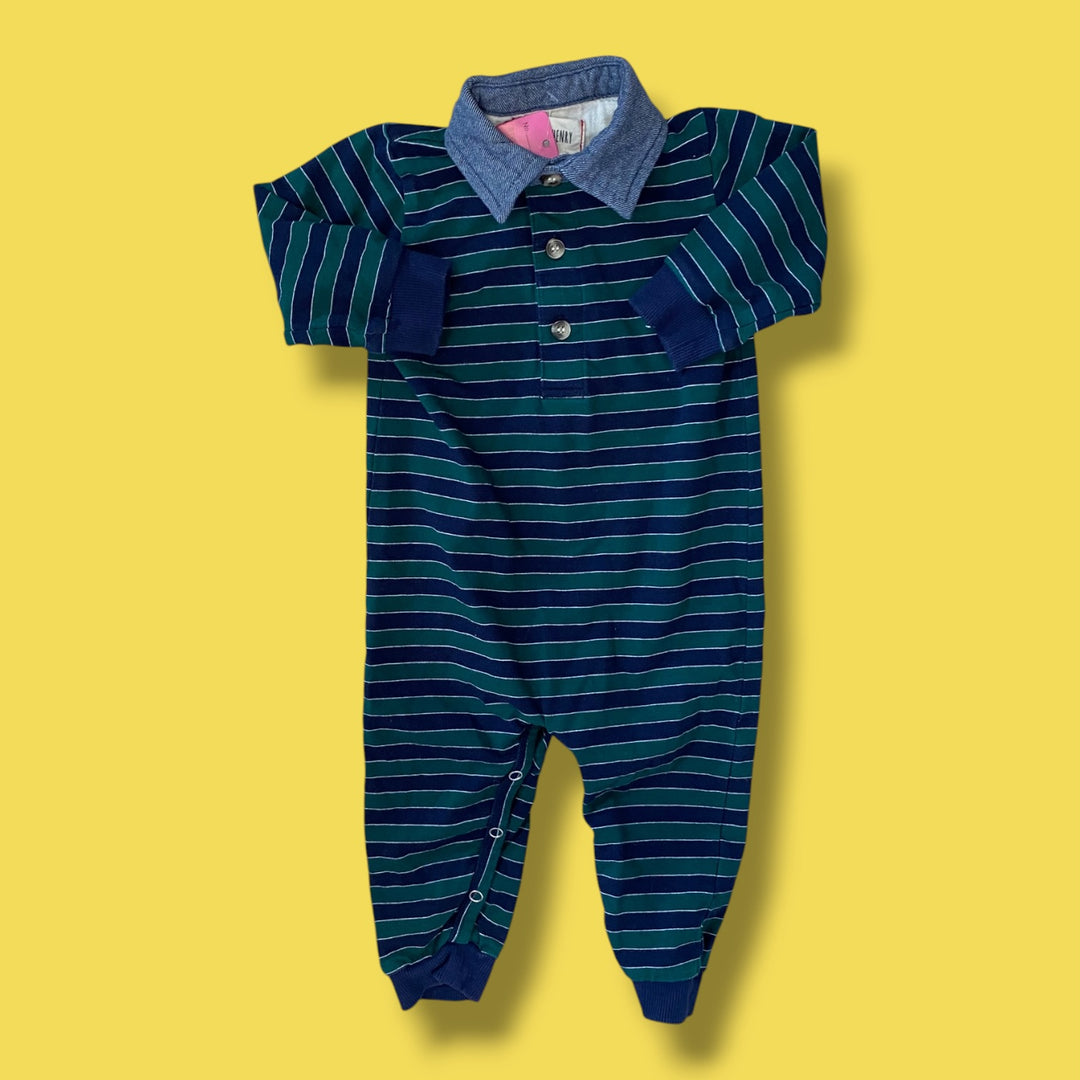 green me&amp;henry striped romper, 3-6m