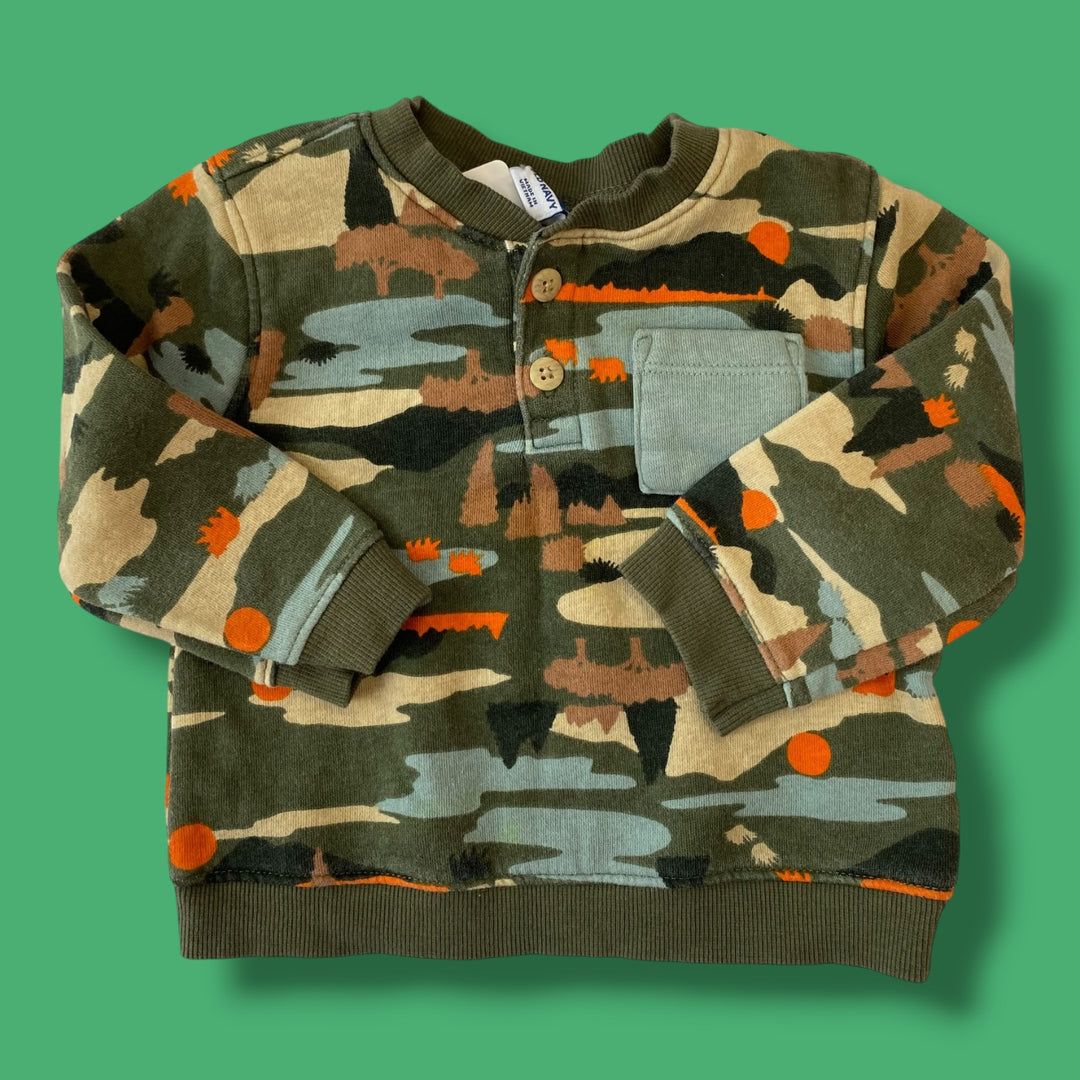 green old navy camo sweatshirt, 12-18m