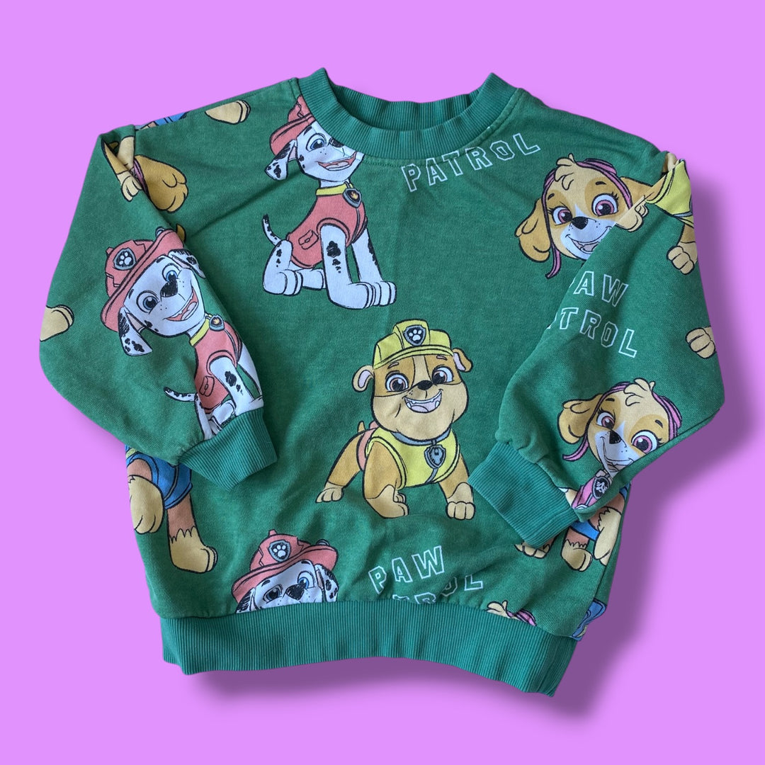green h&amp;m paw patrol sweater, 3/4Y