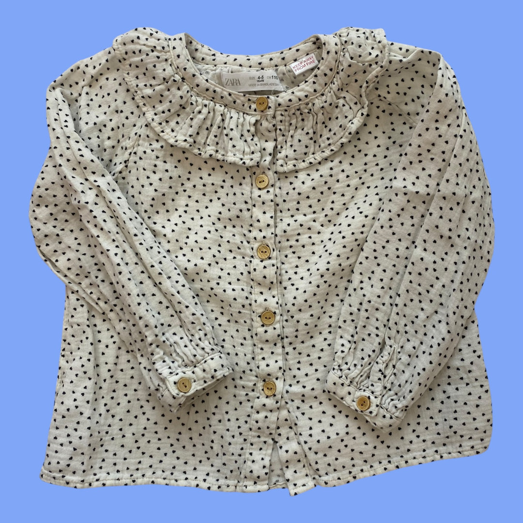 cream Zara heart top, 4/5y
