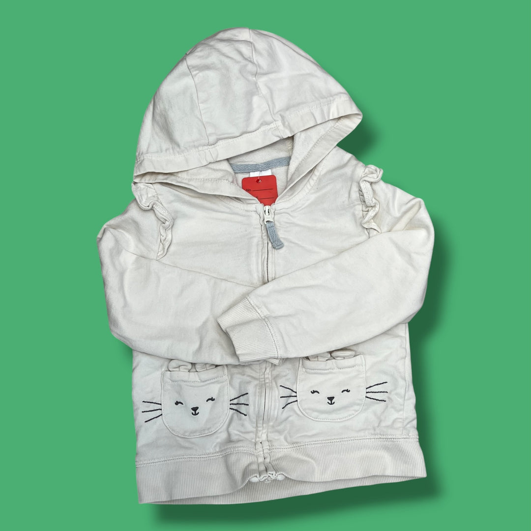 white Carters white bear zip up *as is marks, 24m