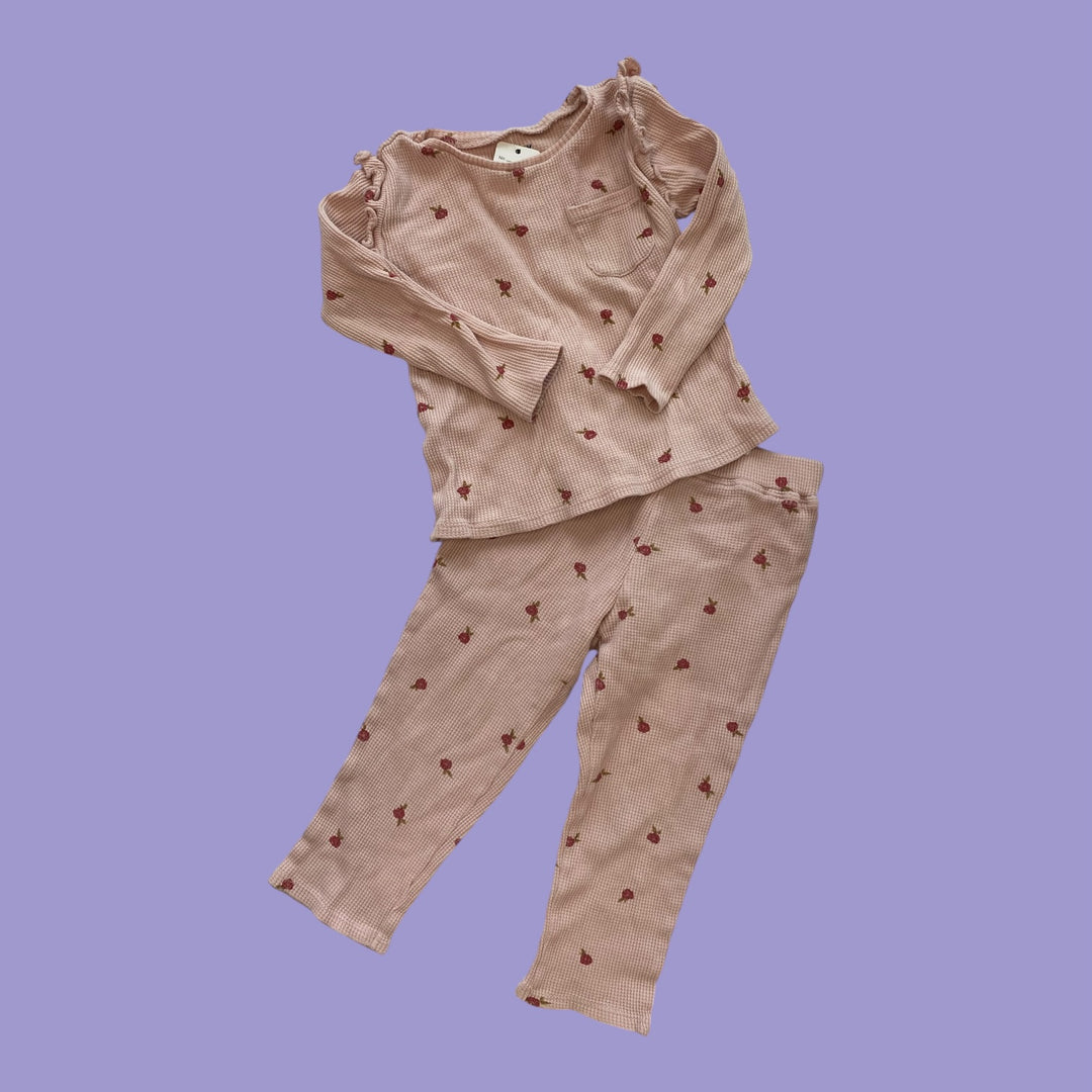 pink old navy flower ribbed set, 3y