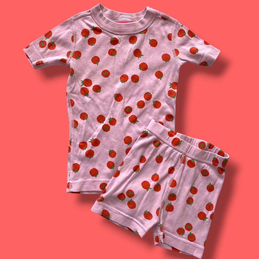 pink Hanna Andersson tomato shorts pjs, 4Y