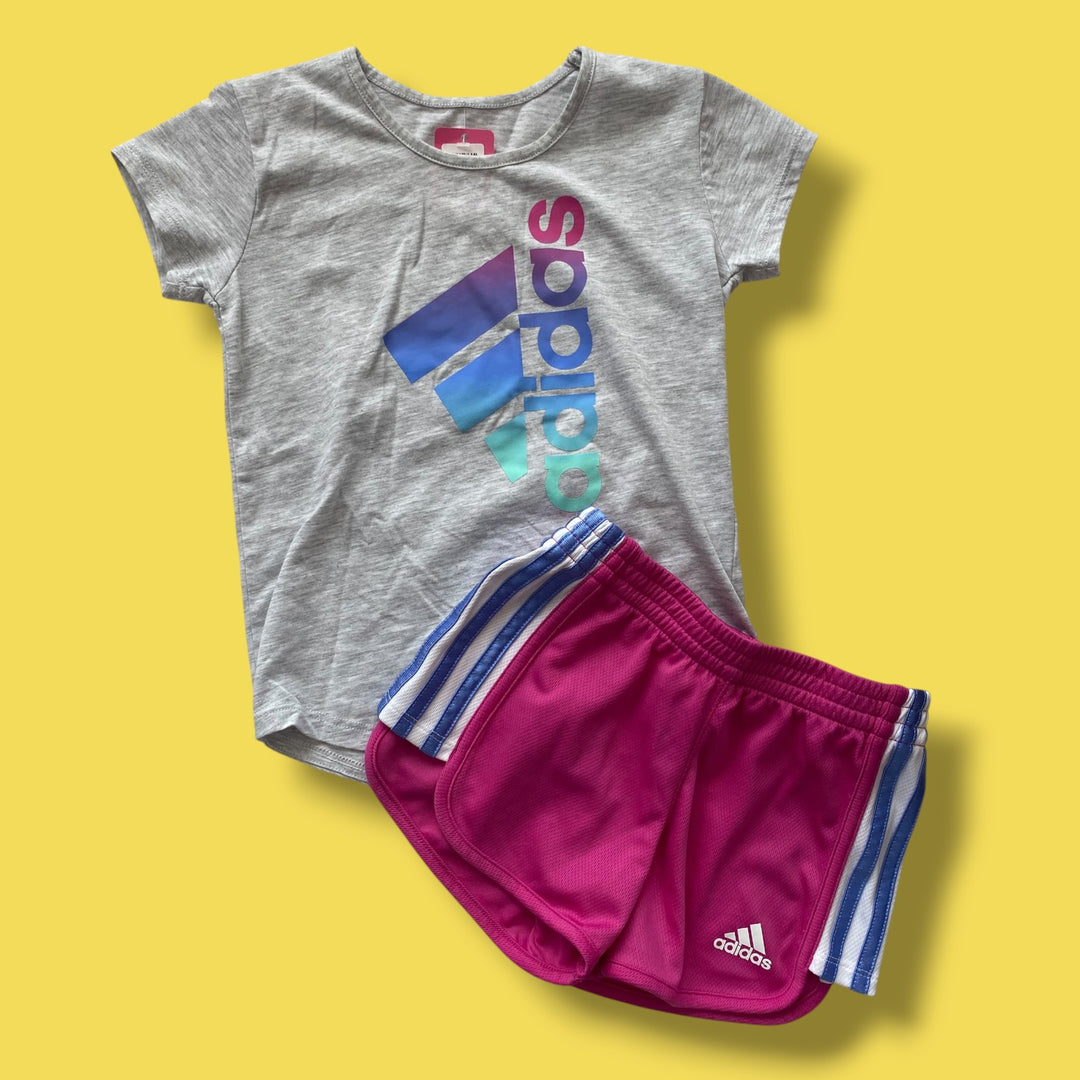 pink/grey Adidas set, 4Y