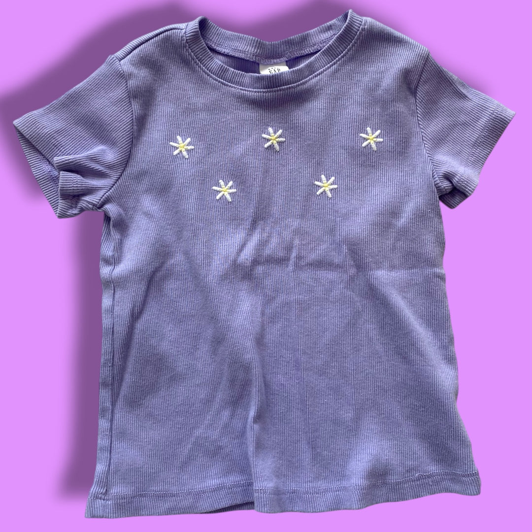 Purple gap ribbed flower tee, 4Y
