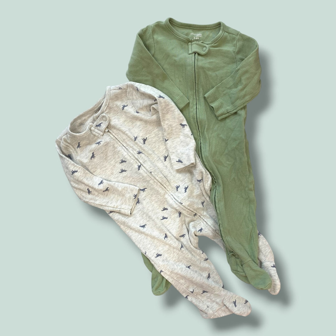 Grey/Green Simple Joys Set of 2 Sleepers, 3-6m
