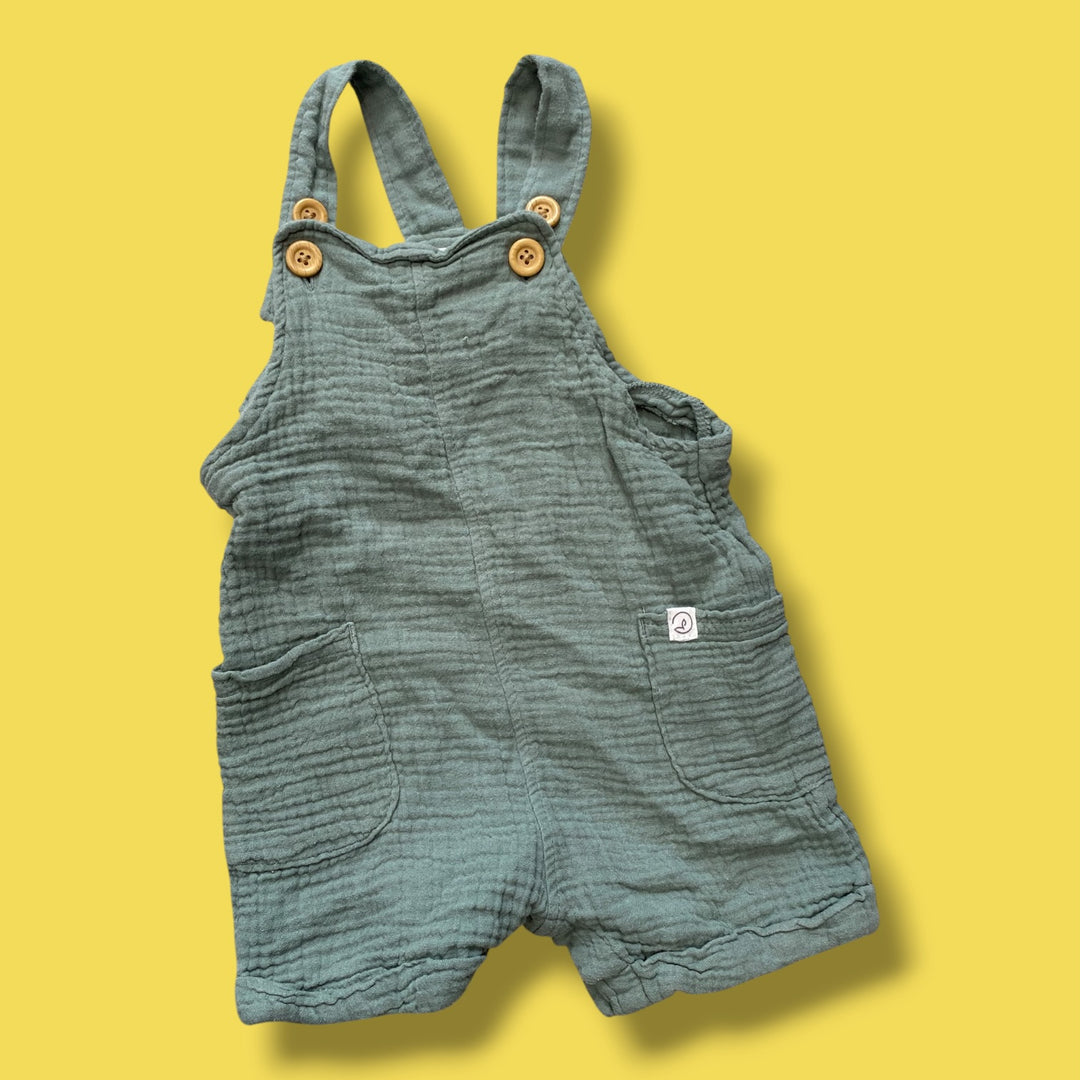 green  little planet shortie overalls, 12m