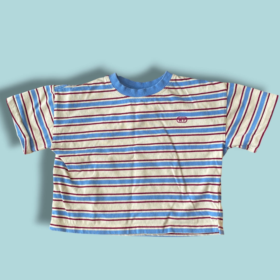 blue/white zara boxy striped tee, 4Y