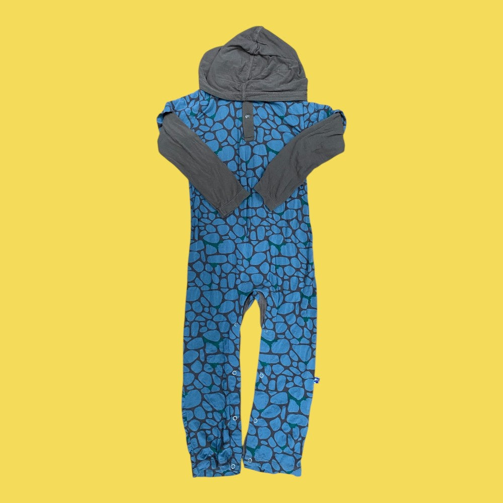 kickee pants blue hooded romper 3y